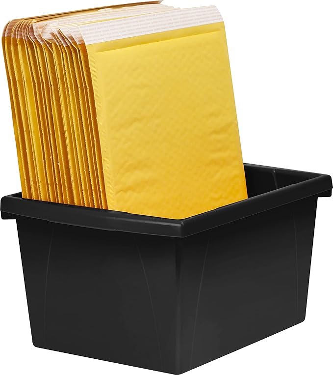 Storex 4 Gallon Storage Bin – Plastic Classroom Organizer for Books and Supplies, Black, 6-Pack (61466C06C)