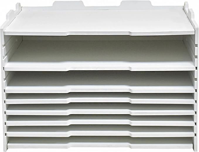 7 Tier Adjustable Shelves Office Desk Organizer,Wooden Desk File Organizer, Letter Tray, Document Letter Mail Tray Sorter, White/Black (White-7tray(with 6 Adjustable Shelves))