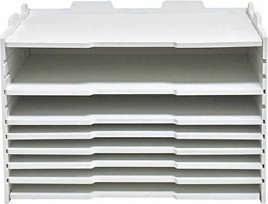 7 Tier Adjustable Shelves Office Desk Organizer,Wooden Desk File Organizer, Letter Tray, Document Letter Mail Tray Sorter, White/Black (White-7tray(with 6 Adjustable Shelves))