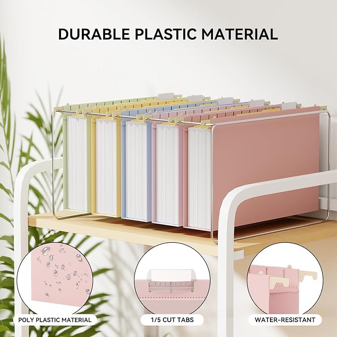 Ansook Legal Size Hanging File Folders, 2" Expansion Legal Plastic File Folders Hanging with Tabs, 12 Pack Pastel Colors Hanging Organizers for Filing Cabinet, Home Office Law Firm Document Storage