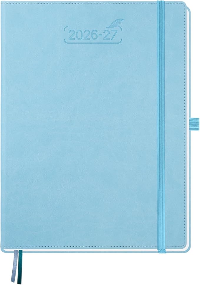 BEZEND Weekly Planner 2026-2027 (8.5" x 11") with Hourly Timeslots (Jul 26-Dec 27) 18 Months Academic Calendar & Monthly Tabs, Ideal for Students, Work & Home, PU Leather Hardcover -Sky Blue