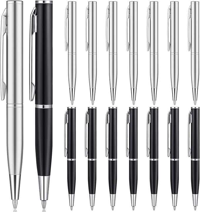 Chinco 16 Pcs Mini Pen 3 Inch Tiny Short Pen for Pockets Notebook Metal Small Ballpoint Bulk for Boss Notepads Notebooks Business Trip Office School Supplies(Silver, Black)