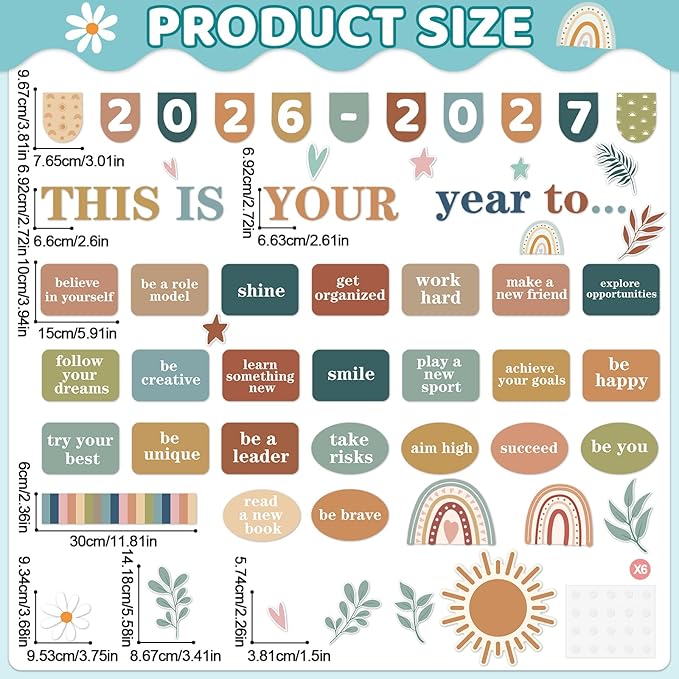 This is Your Year to Bulletin Board Set Boho Motivational Classroom Decorations Boho Inspirational Paper Cutout Welcome Back to School Bulletin Board Border for School Wall Decor Teacher Supplies