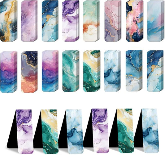 96 Pieces Magnetic Bookmarks Magnet Page Markers - Book Marks for Reading Women & Men with Storage Boxes - Cute Magnet Bookmark Clips for Reading Pleasure（Marble）