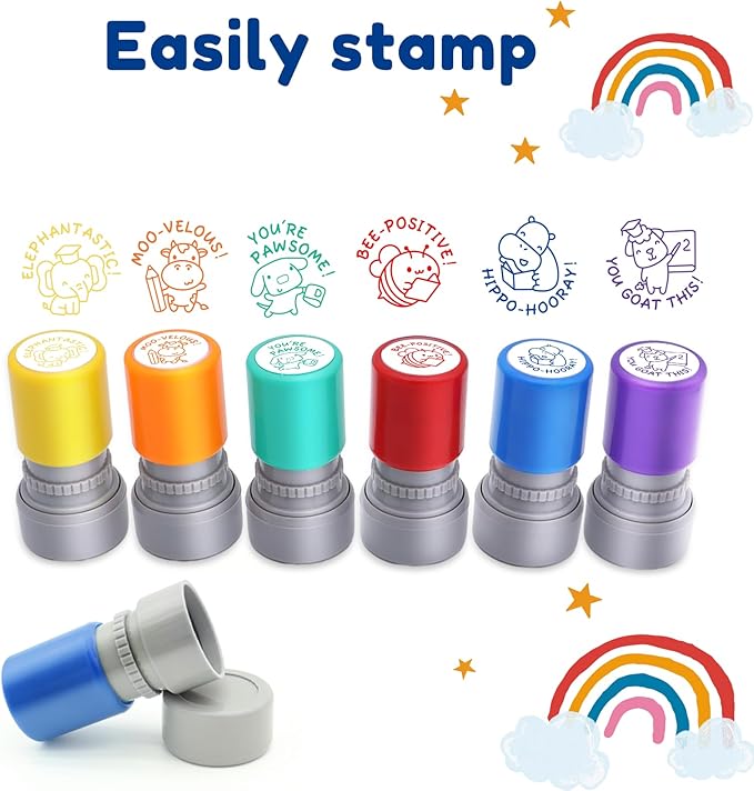 6-Piece Set of Teacher Stamps - Encouraging Animal Grading for Classroom Teacher Stamps for Grading Teacher Stamp Self Inking Stamp Behavior Stamps (Regular)