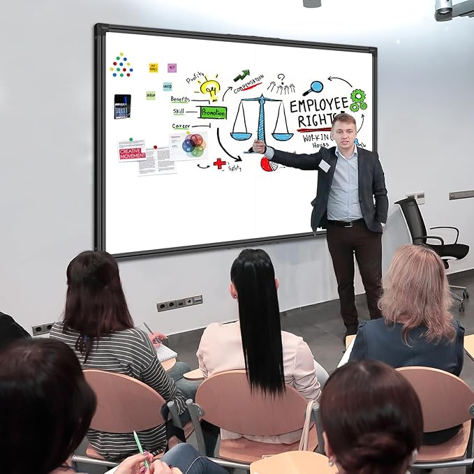 60"X40" Large Magnetic Whiteboard for Wall - Non-Glare Coated Surface, Heavy-Duty Hanging Dry Erase Board with Black Aluminum Frame for Office, Classroom & Home (Full Accessory Kit Included)