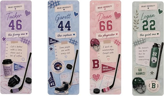 4Pcs Off Campus Inspired Bookmarks, Off Campus Merch Stuff Featuring Tucker, Garett, Dean & Logan - Ideal Off Campus‌ Gifts Accessories Merchandise for Fans Women Men Birthday Book Lovers