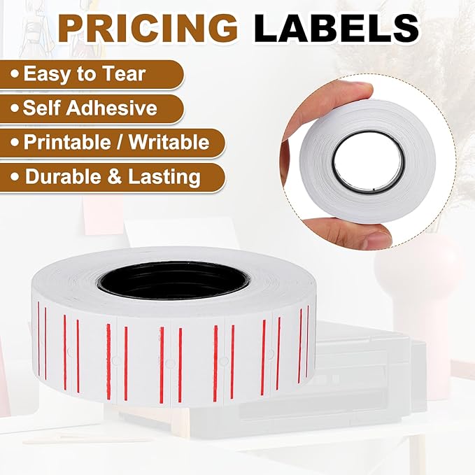 PATIKIL Pricing Labels, 10 Rolls 10000 Price Price Gun Labels Self-Adhesive Rectangular Puzzle Shape Marker Tag Stickers for Date Gun, White-Red