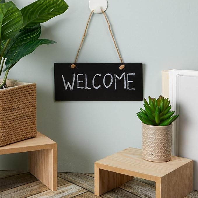 Juvale Hanging Chalkboard Signs & Chalkboard Tags - 6-Pack, 7 x 3 in - Jute Rope Hangers, Dry Erase & Reusable - Mini Hangable Chalk Labels & Classroom Table Signs
