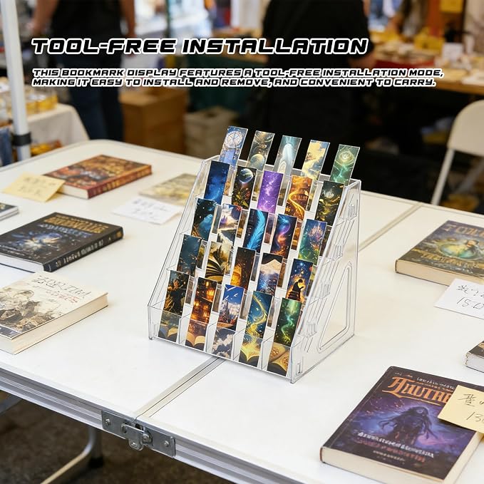 5 Tier Acrylic Bookmark Display Stand for Vendors, 25 Pockets Portable Sticker Holder Greeting Card Display for Business Vendor, Retail Store Shop