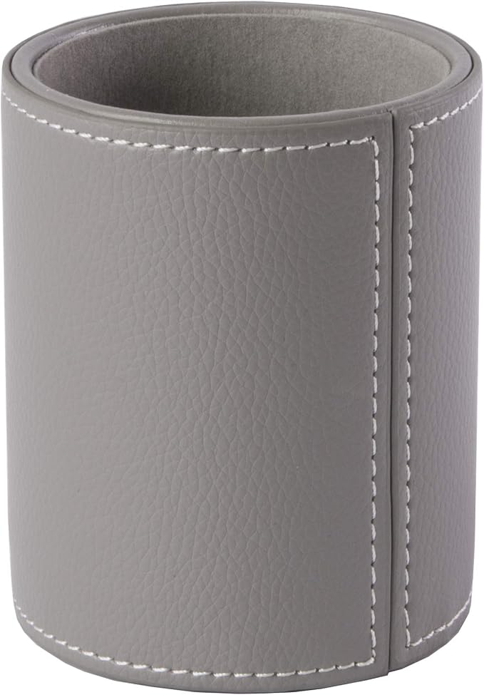 Osco Grey Faux Leather Pen Pot, Desk Tidy Pencil Holder, Office Organiser, Makeup Brush Holder, Stationery Storage, Cosmetics Display, Home Office Accessories, Compact Desk Organiser
