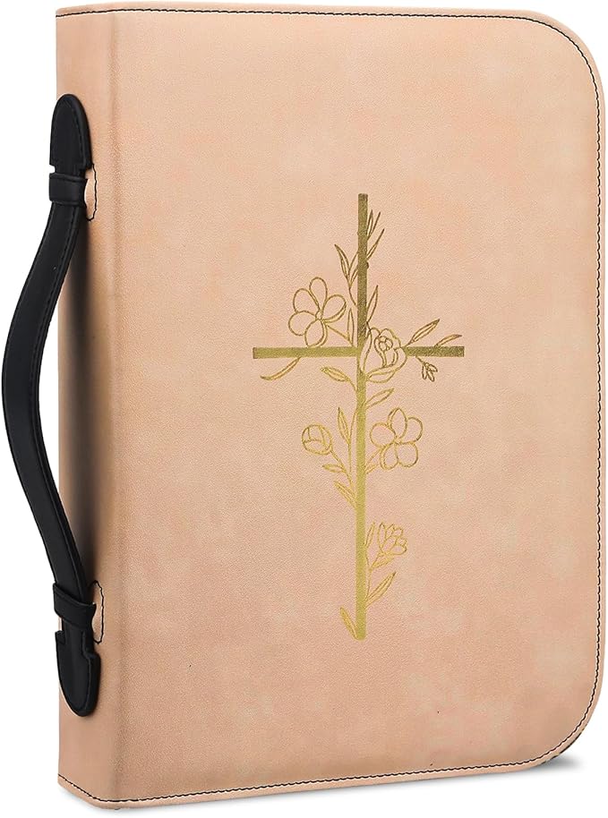 Bible Cover Case for Women – PU Leather Large Bible Case with Minimalist Debossed Design – Christian Bible Accessories for Girls & Women (Golden Cross, XL)