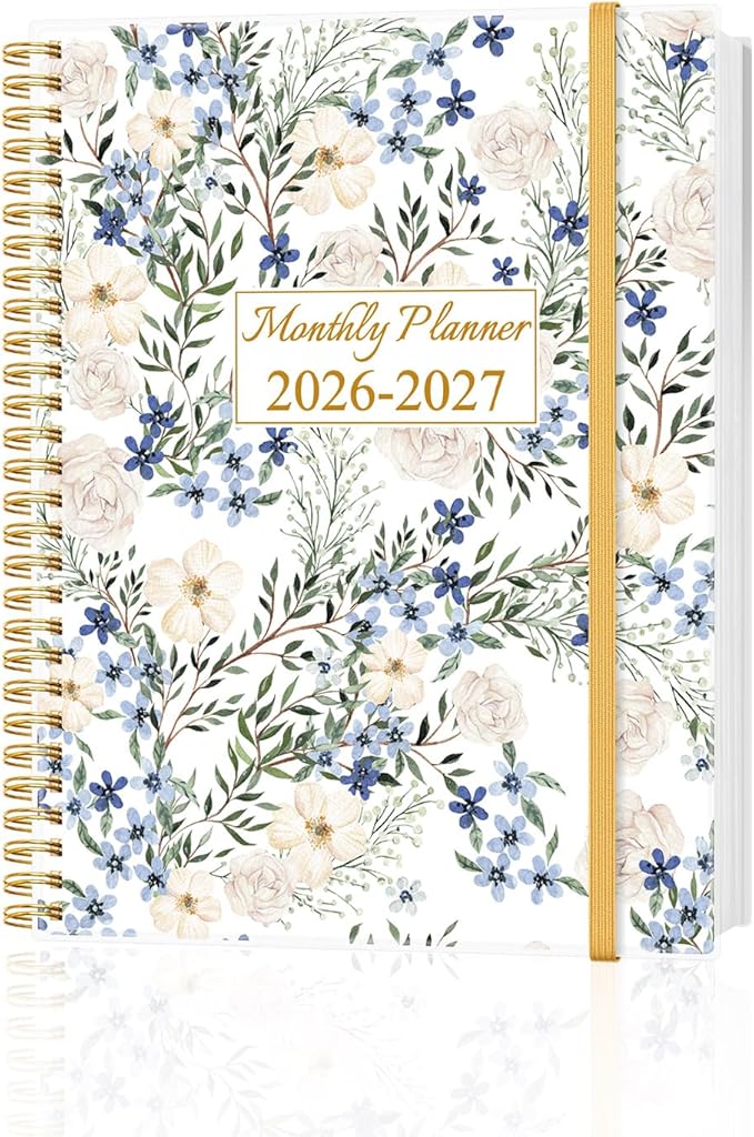Monthly Planner 2026-2027 - Monthly Calendar from March 2026 to December 2027, 2026 Planner with Inner Pocket, Elastic Band, 8.5" x 11", Crushed Flower