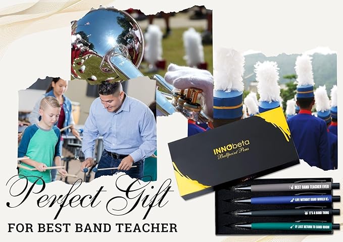 InnoBeta Music Teacher Gifts for Women, Ballpoint Pen Set of 4, Funny Gifts in Teacher Appreciation Day, Birthday, Christmas - Band