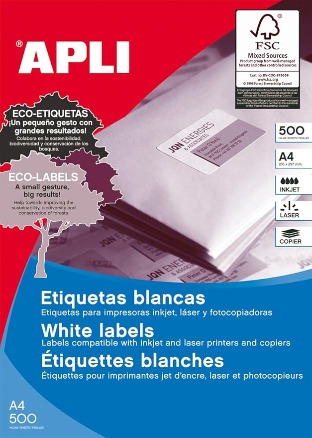 APLI 01784 printer label - printer labels (White, 97 x 42.4, A4)