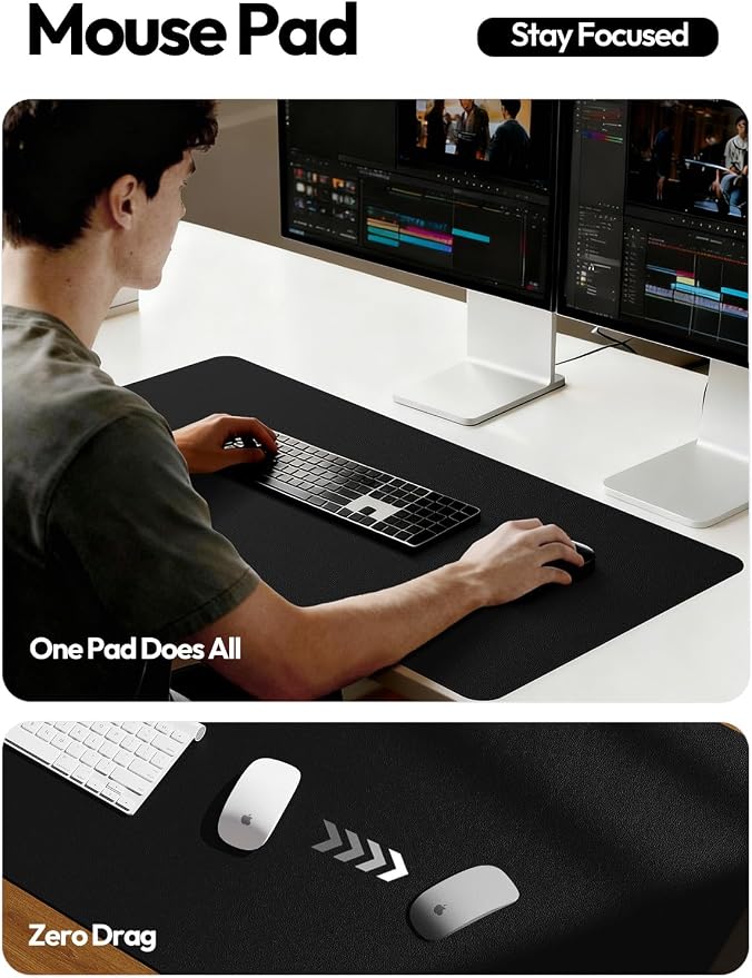 YSAGi Leather Desk Protector, Office Mat, Large Mouse Mat, Non-Slip PU Leather Blotter, Laptop Desk Mat, Waterproof Writing Pad for Office and Home(Black, 40" x 24")