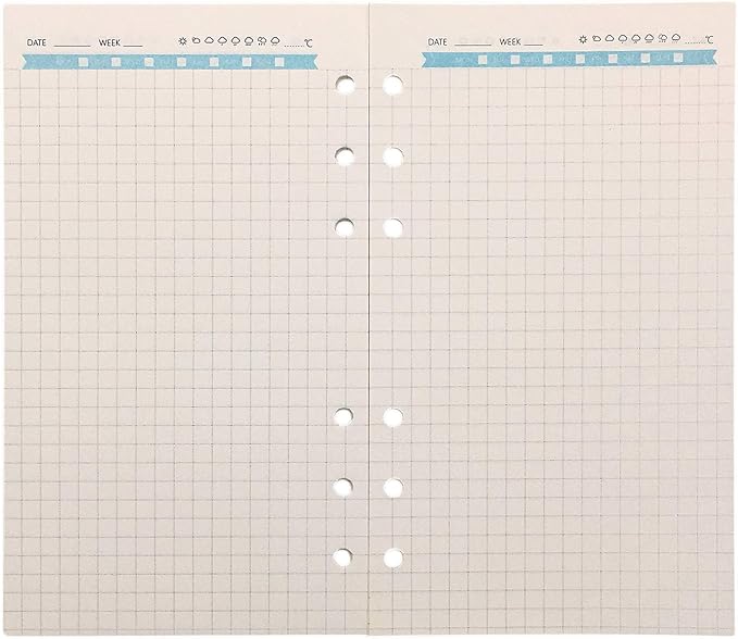 Zelten Refills/Loose Leaves for A6 Cover Ring Binder/Personal Organizer/Planner(A6 6 Holes, Grid Graph Blue)