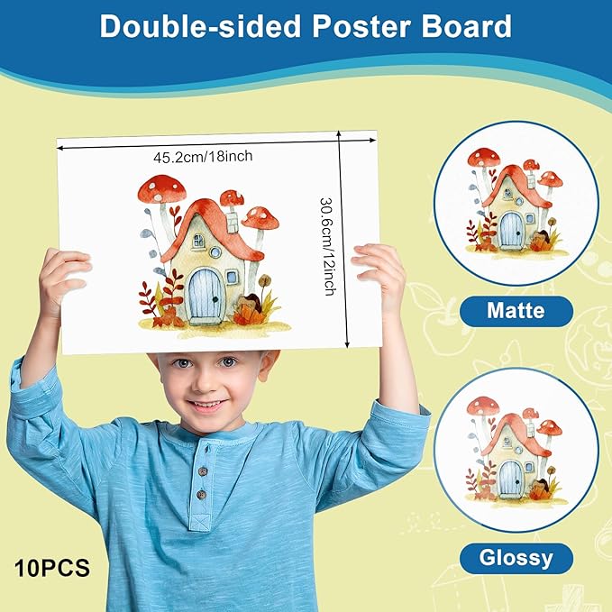 10 Pcs 12" x 18" Poster Board White Poster Board Paper Bulk 250 GSM Thickness Vision Boards Smart PosterBoard for Drawing School Arts Craft Projects Presentations Scrapbooking Blank Graphic Display