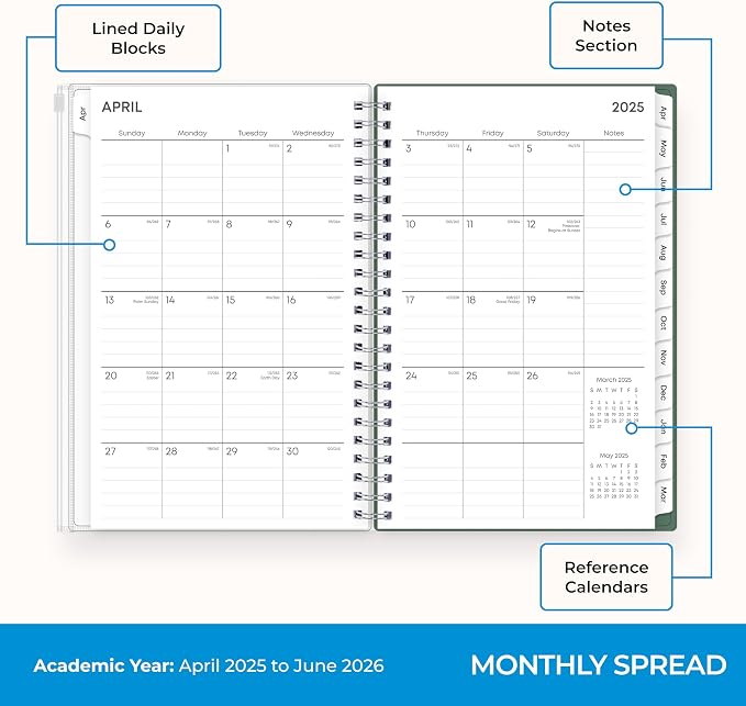 Blue Sky 2025-2026 Weekly and Monthly Academic Year 15 Month Planner Calendar, April 2025 - June 2026, 5" x 8", Flexible Cover With Zip Pouch, Wirebound, Storage Pocket, Seychelle