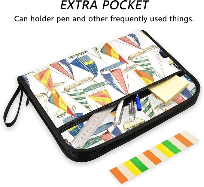 Marine Nautical Sail Boat File Folders,Plastic Folders with 13 Pockets,Expandable File Folder for Documents School Students Office,Aesthetic Folder with Labels A4 Letter Size