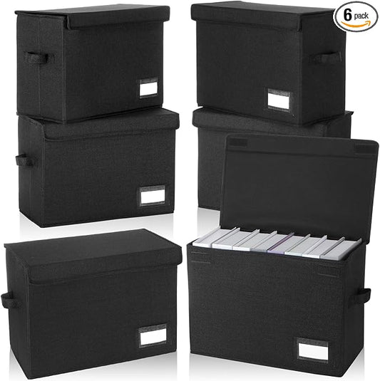 Chuangdi 6 Pcs Comic Book Storage Boxes, Back to School Collapsible Comic Short Box Case with Lid, 15.8 x 7.9 x 11.4 Inch Book Bin Container Holds 150 Comics(Black)