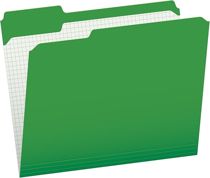 Pendaflex Color File Folders with Interior Grid, Letter Size, Bright Green, 1/3 Cut, 100/BX (R152 1/3 BGR)