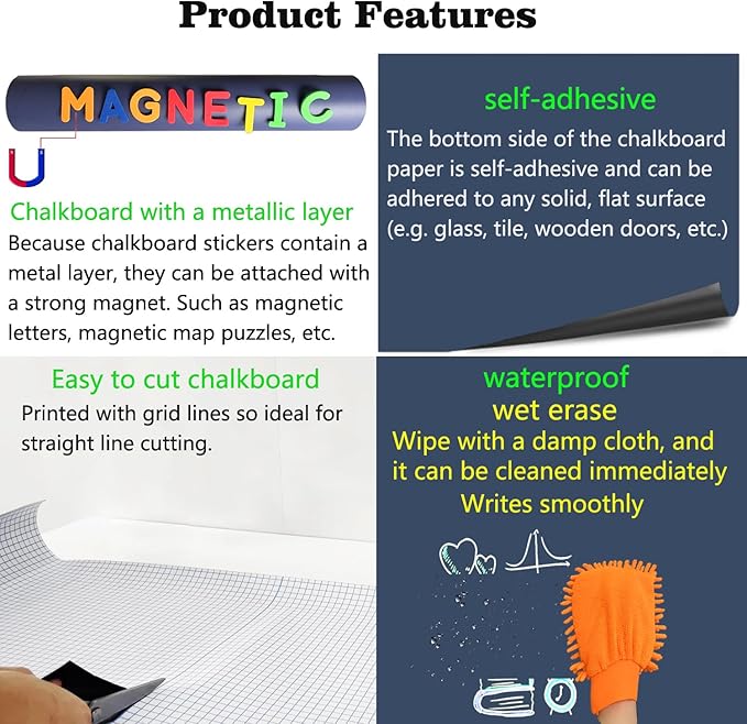 Magnetic Arch Wall Decal 39.3"x17.5" Chalkboard Contact Paper Peel and Stick Self Adhesive Magnetic Wall Board Sticker with 36 Magnet Letters for Home Offices Chalkboard Wallpaper Roll