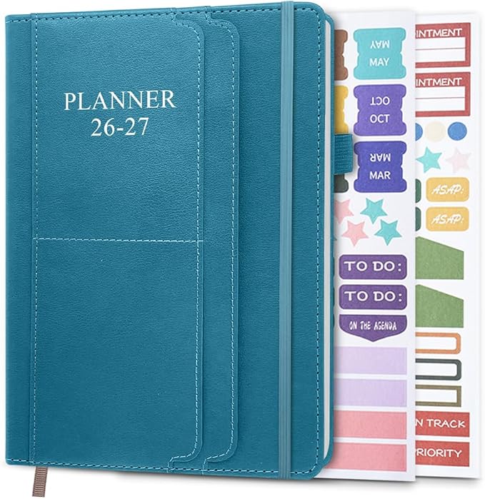 2026-2027 Planner - Weekly & Monthly Planner Runs from July 2026 to Dec 2027, 5.8" x 8.25", 18 Month Planners, 14 Notes Pages, Inner Pocket, PU Leather Hard Cover, Teal Monthly Planners 2026-2027