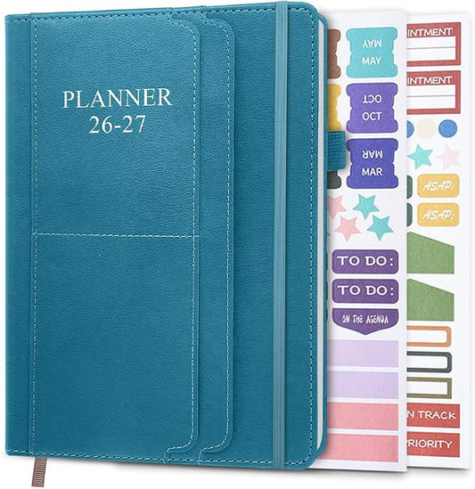 2026-2027 Planner - Weekly & Monthly Planner Runs from July 2026 to Dec 2027, 5.8" x 8.25", 18 Month Planners, 14 Notes Pages, Inner Pocket, PU Leather Hard Cover, Teal Monthly Planners 2026-2027