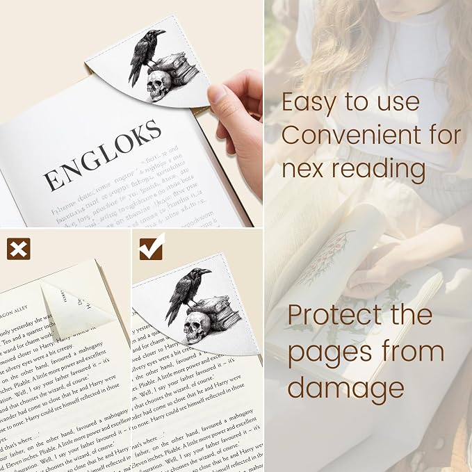 Icycay Crows Corner Bookmarks, Cute Leather Book Accessories for Book Lovers, 3 Pcs Reading Book Page Markers for Women Men Student Teacher Retirement Birthday Gifts