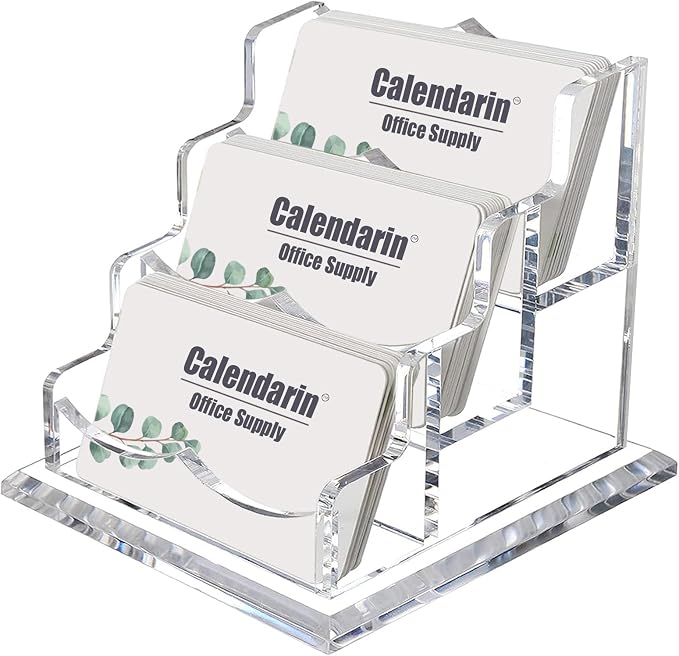 Acrylic Business Card Holder for Desk, Clear, Horizontal, 3-Slot