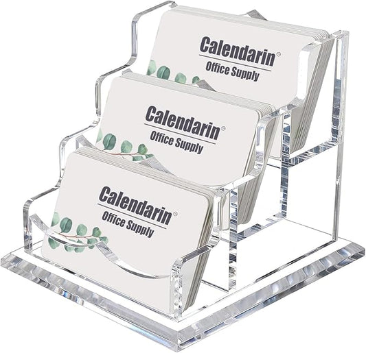Acrylic Business Card Holder for Desk, Clear, Horizontal, 3-Slot