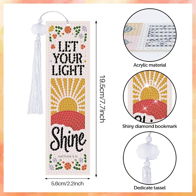 8 Pieces Christian Bible Verse Diamond Art Bookmarks 5d Christian Beaded Bookmark Acrylic Tassel Bookmark for DIY Making Beginners Adults Arts Craft Supplies (Boho Floral)