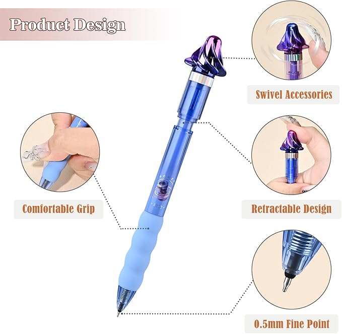 BAYTORY 3Pcs Retractable Black Gel Pen, Quick Dry Aesthetic Pens, 0.5mm Fine Point Rolling Ball Pen, Smooth Writing with Comfortable Grip, for Journaling Note Taking Supplies (Cyclone)