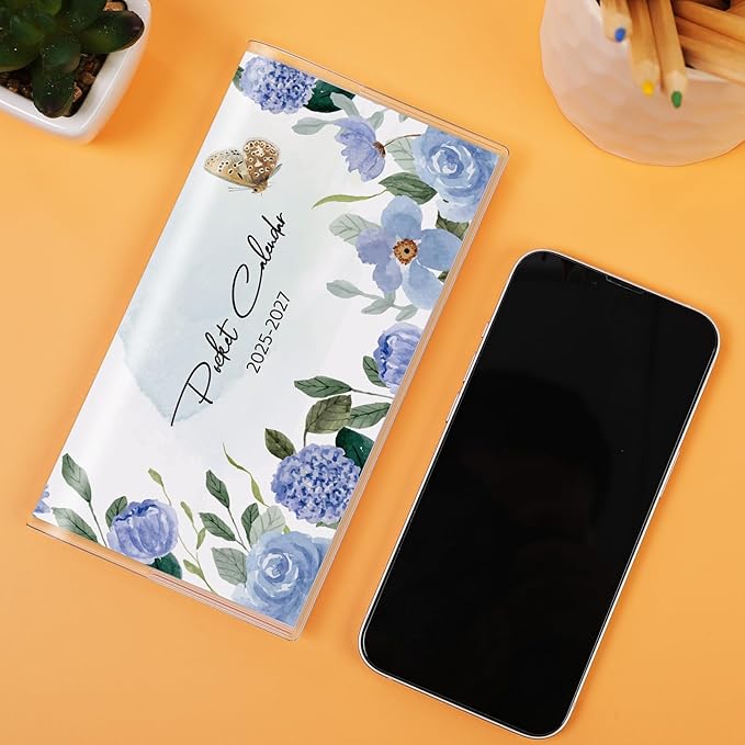 Pocket Calendar 2025-2027, Small Pocket Planner 2026 for Purse, Monthly Planner with Pvc Cover, Small Size (3.5" x 6"), From July 2025 - December 2027 - Butterfly