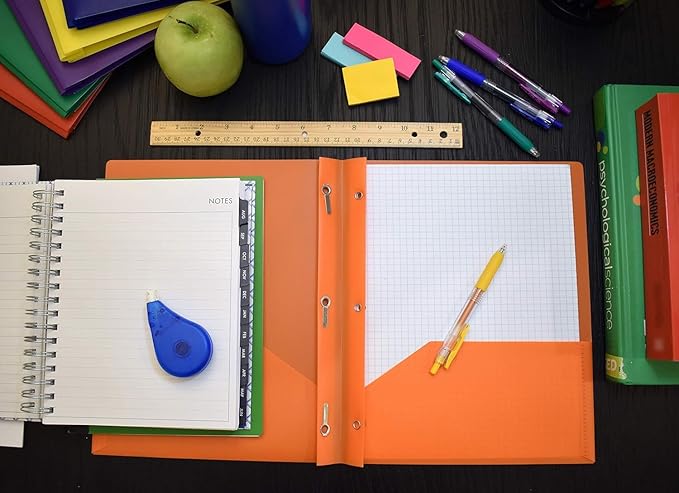 Smead Poly Two-Pocket Folder, Three-Hole Punch Prong Fasteners, Letter Size, Orange, 6 Folders Total (87735)