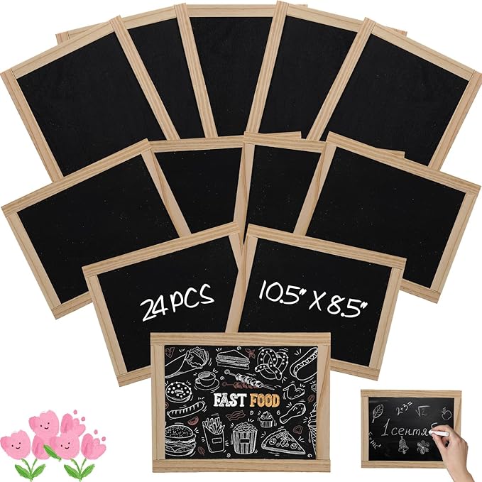 Harloon 24 Pcs 10.5" x 8.5" Framed Chalkboard Bulk Double Sided Wood Tabletop Small Chalkboard Signs Mini Blackboard Classroom School Supplies for Party Home Office Art Craft Birthday Wall Menu Food
