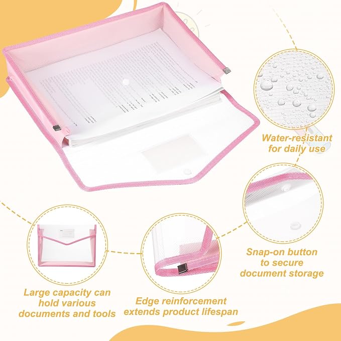 PATIKIL Plastic Expanding File Folders, 2 Pack A4 File Folder Envelopes Letter Size Document Organizer Supplies with Snap Closure for Classroom Office, Pink, Horizontal