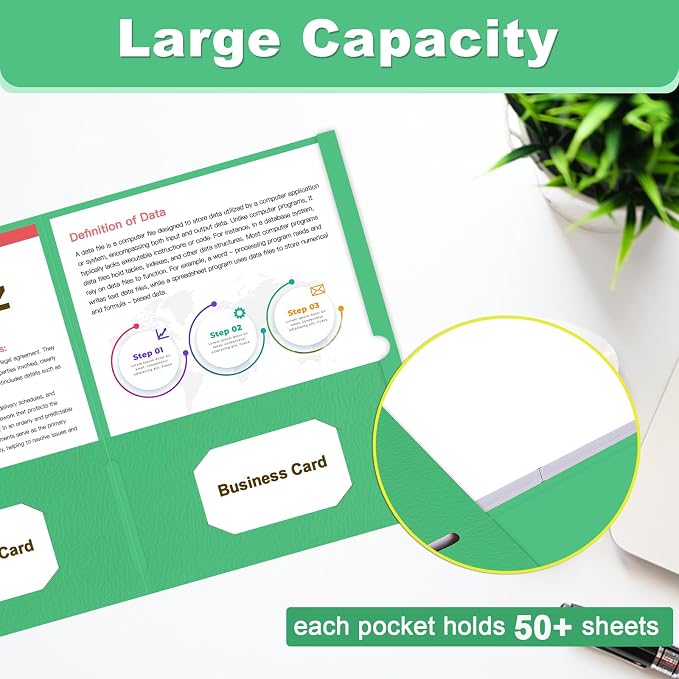 Folders with Pockets, LAYZZ 30 Pack Paper Pocket Folders, 2 Pocket File folders Fits Letter Size Paper, for School Office and Home (Green)