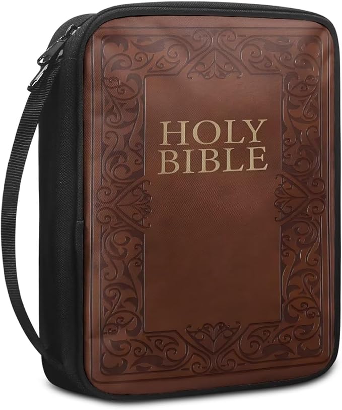 HOLY Bible Pattern Bible Cover for Men Women,Brown Carrying Book Case Church Bag with Handle