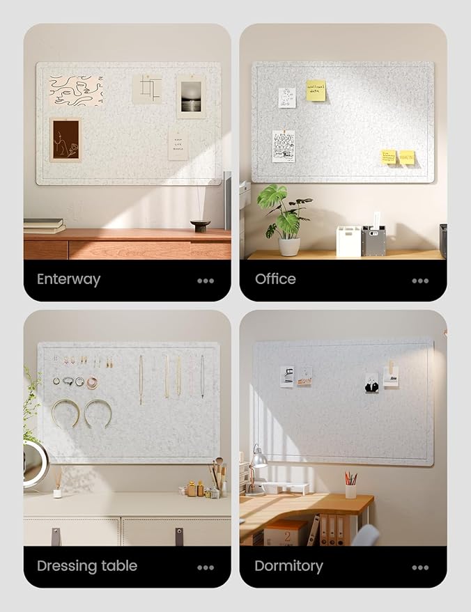 Fluxynara Bulletin Board,35.4" x 23.6" Cork Board Alternative with 12 Safe Removable Adhesive Tabs, Foldable Felt Pin Board for Home Office, Classroom, Bedroom,Entryway for Walls—Light Gray