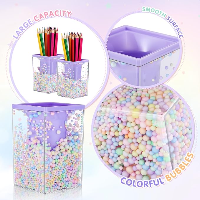 Zonon 2 Pieces Bubble Pen Holder for Desk Cute Makeup Brush Organizer & Pencil Holder with a Playful Sphere Design, Kawaii Desktop Accessories for Women, Office & School(Purple)