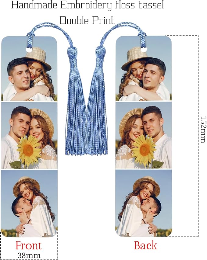 Custom Bookmark - Personalized Metal Bookmarks with Tassel, Customized Photo Color Picture Book Mark Gift for Women Men Readers Kids Book Lover Teacher Classmate Christmas Valentine's Day