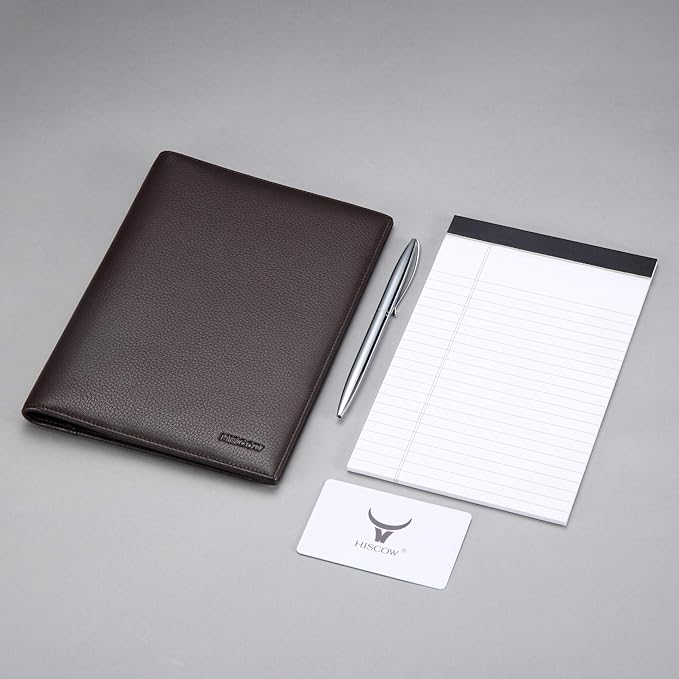 Leather Junior Padfolio for Men & Women with Pen Loop, Italian Calfskin, Business Portfolio Notebook Folder (Pebbled Coffee)