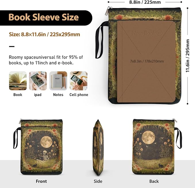 Dark Academia Gifts for Book Lovers - The Reader Skeleton & Floral Book Sleeve | Vintage Waterproof Book Cover for Bookworm Teachers Librarian, Halloween Reader Gifts