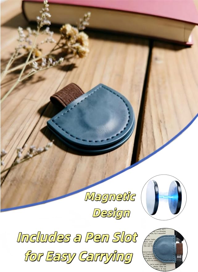 Vintage Mark Bookmark with Pen Holder, Magnetic Leather Bookmarks for Men Women Kids Book Lovers, Personalized Magnet Bookmark Clip Page Markers for Student Teacher Gifts Reading Accessories