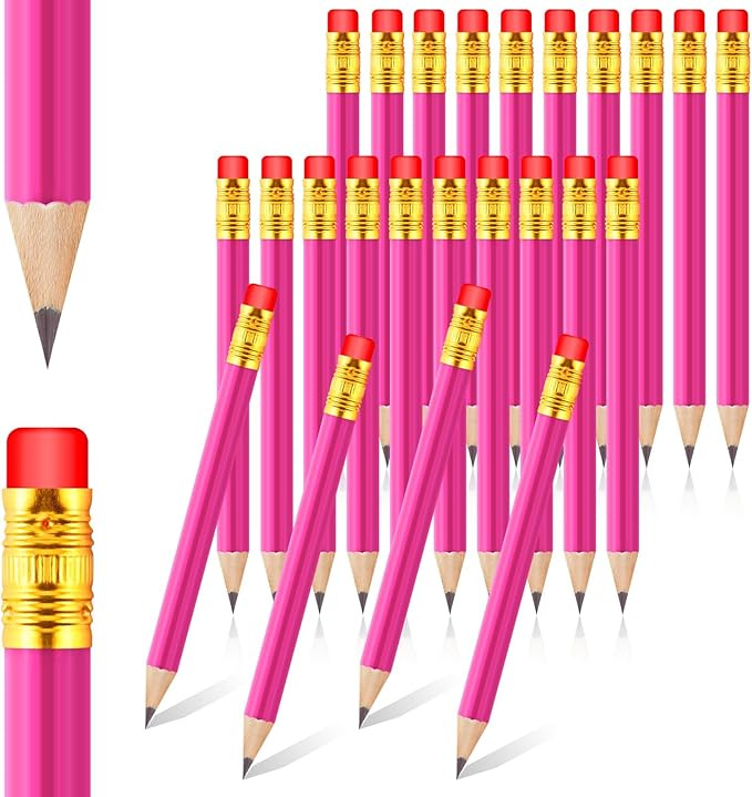 24 Pcs Mini Half Pencils Pink Golf Pencils with Erasers Bulk 4 Inch Short Pre Sharpened Pencil Small Pencil for Games Baby Shower Bridal Shower Wedding Presents Classroom Back to School Office Pocket