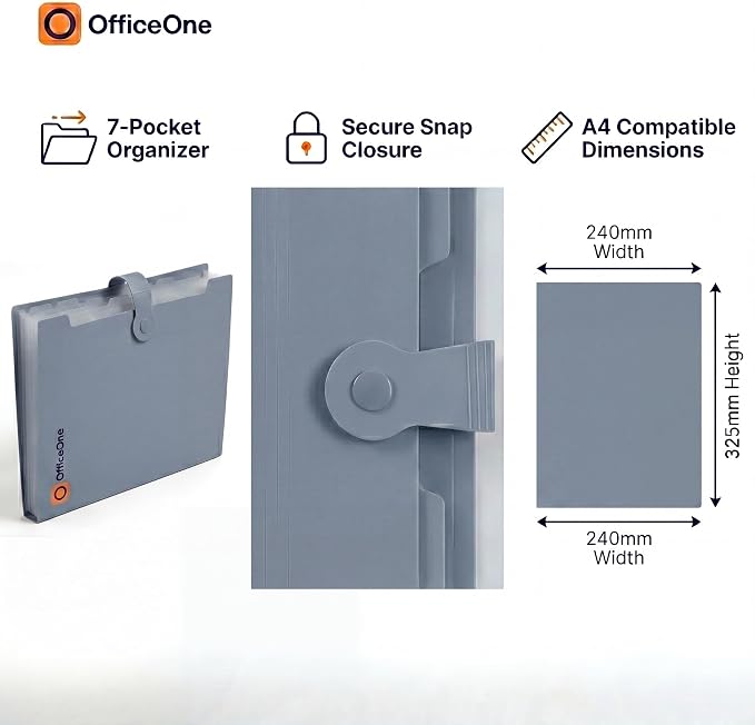 OfficeOne 8-Pocket Expanding File Folder, A4 Letter Size Accordion Document Organizer with Snap Closure, Labeled Tabs & Customizable Color-Coding Stickers, Home Office School (Slate Blue)