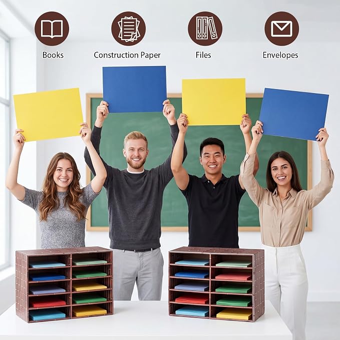 Dispowreath 2 Pack 10 Slots Construction Paper Storage, Classroom Mailboxes, Back to School Literature Cardboard Paper Organizer for Teacher, Office, 19.7 x 12.4 x 11.8 Inches (Red and Brown,Brick)