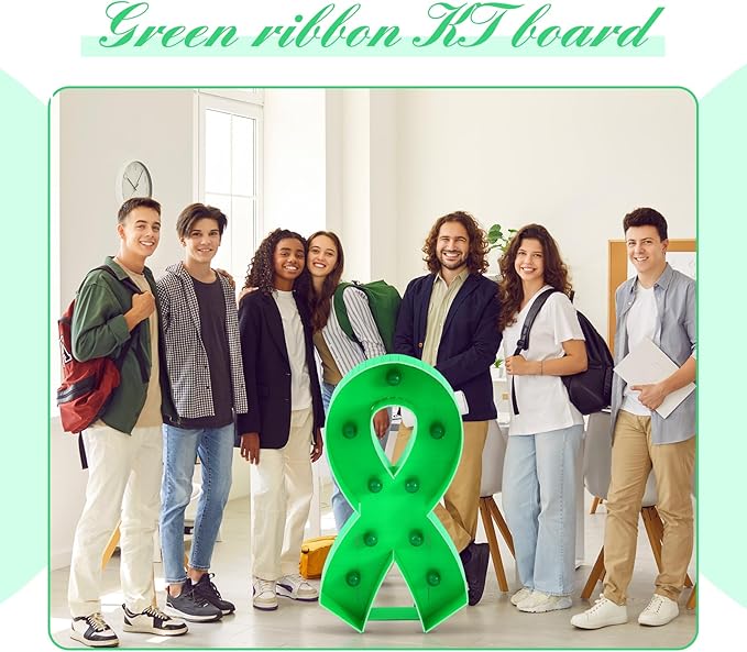 Retisee 3 ft Light up Marquee Mental Health Awareness Ribbon Mosaic Balloon Frame with Light String Mental Health Autism Awareness Items Green Pre-cut Foam Board for Activities